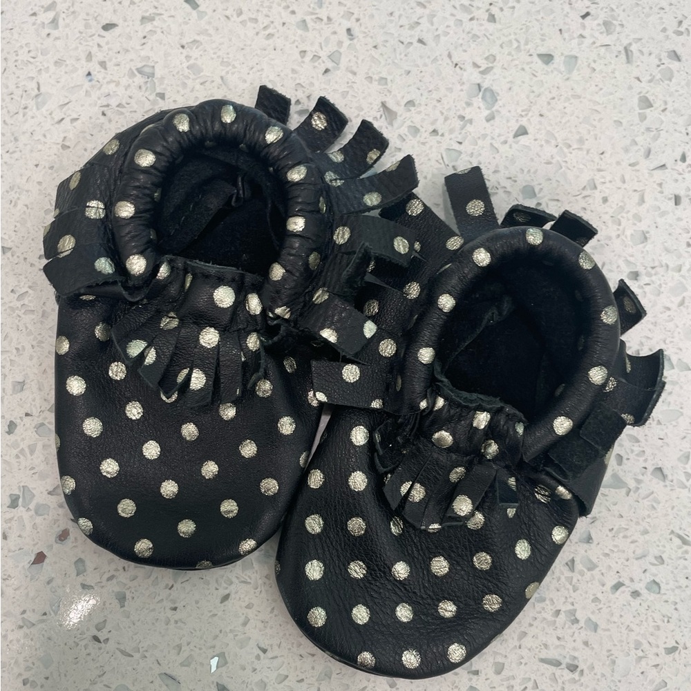 Black & Gold PolkaDot Baby Moccasins